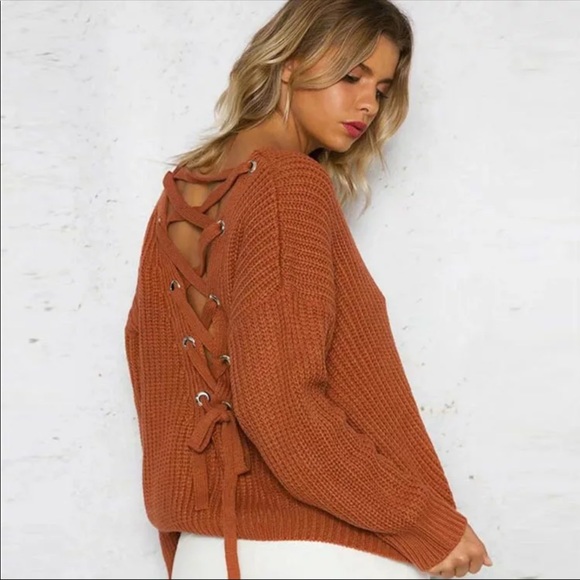 New! Chunky knit sweater -lace up back! 💕 - Picture 5 of 7